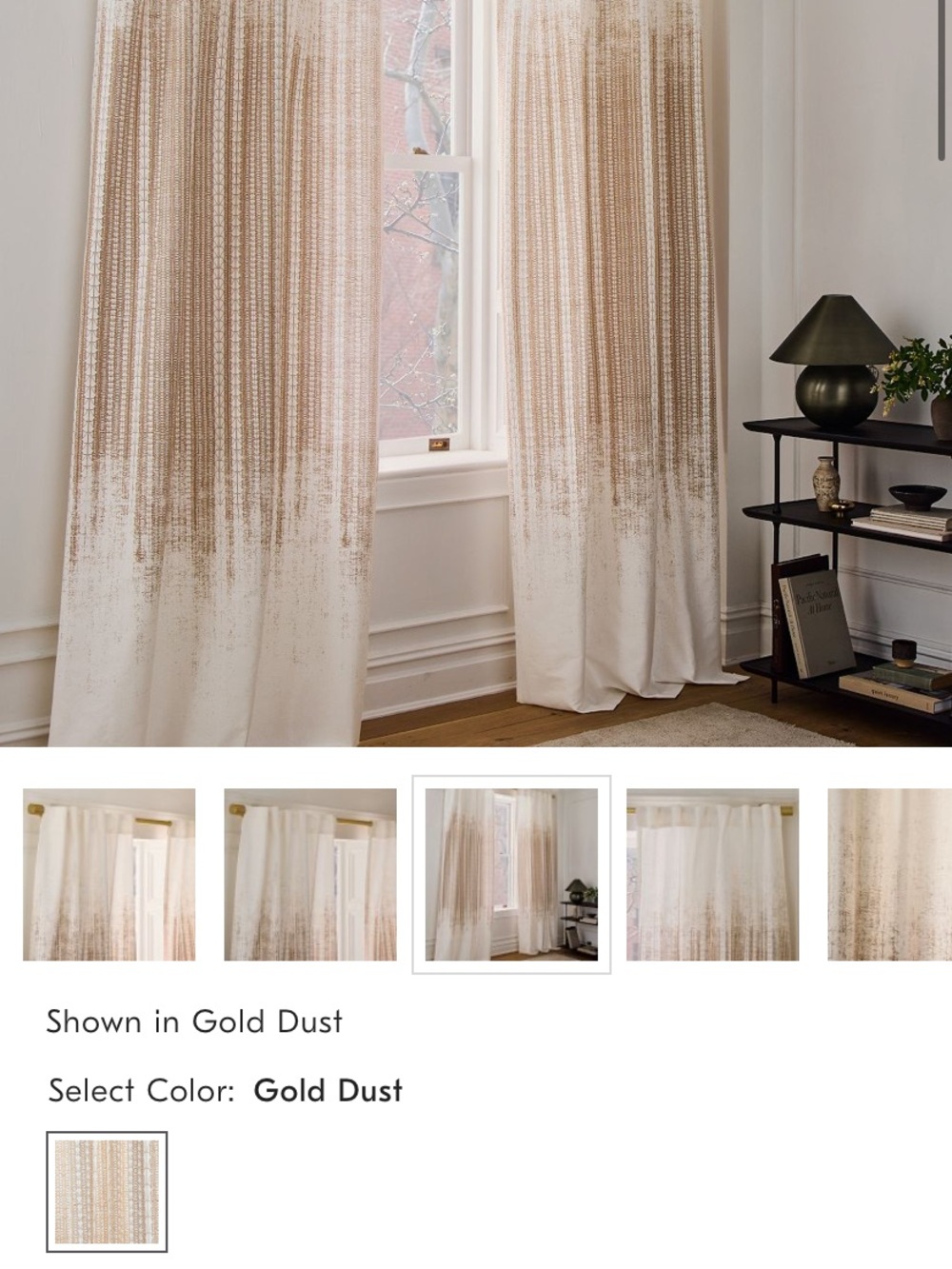 West Elm Ombre Metallic Sheer Curtain Panels (2) in Gold Dust - Picture 2 of 4